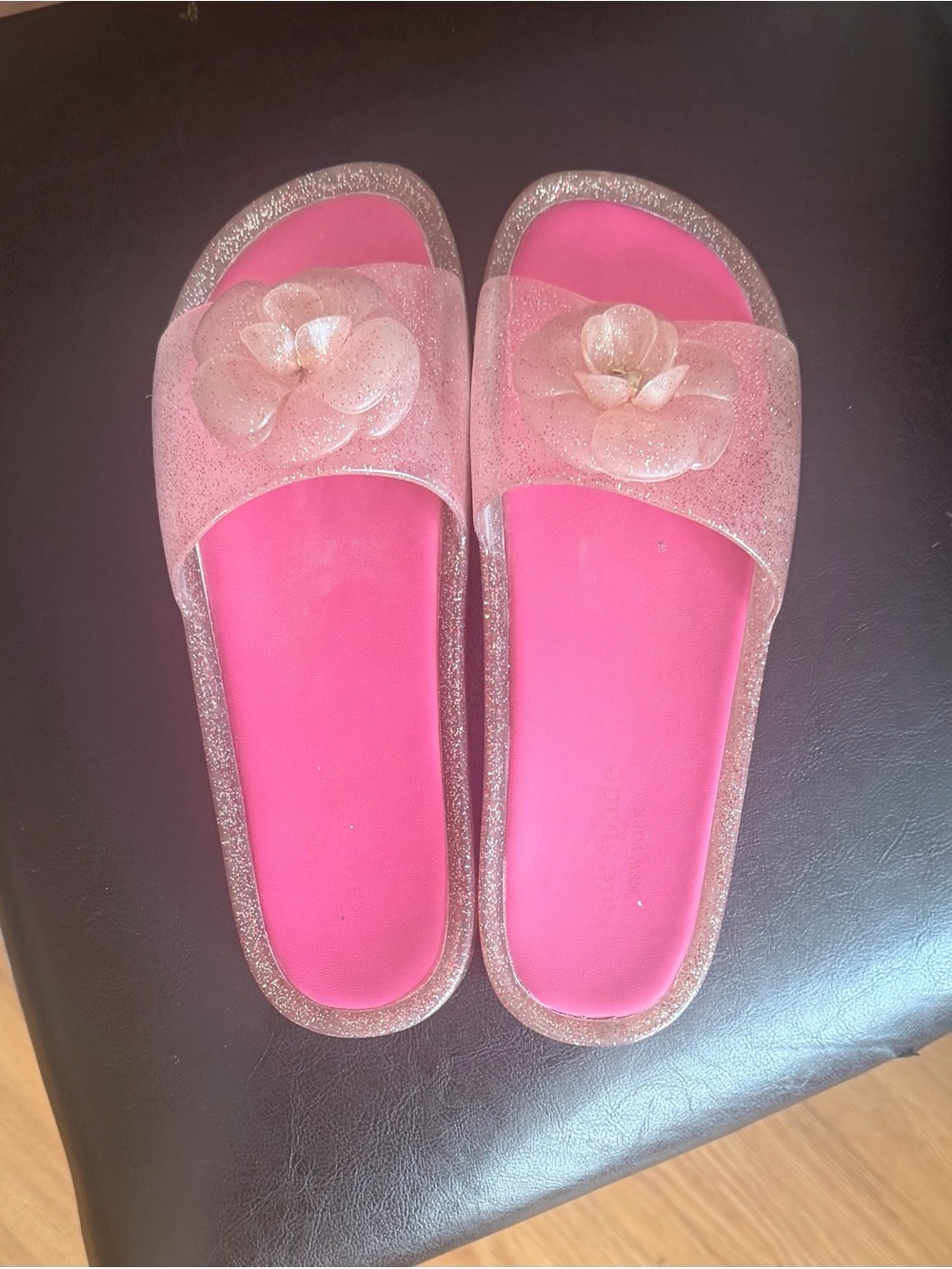 kate spade Pink NY Splash Glitter Jelly Slide Sandals with Flower Appliqué